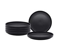 Elder Lot de 6 assiettes plates en céramique fine avec bord noir mat - Grandes assiettes de service en céramique - Diamètre : 27 cm - Assiettes à salade - Service pour 6 personnes - Passe au