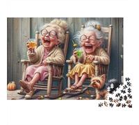 Elderly Women Laughing Colourful Cheerful Grannies with Pup 1000 Pcs Jigsaws for Adults The Impossible Challenge Fun Present 52x38cm/1000pcs