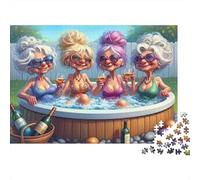 Elderly Women Spa Party Colourful Grannies Surfing on Wave 1000 Pcs Jigsaw for Adults Beautifully Illustrated Challenging 70x50cm/1000pcs