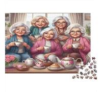 Elderly Women Tea Party Colourful Grannies Having Fun 1000 Pieces Jigsaw for Adults The Impossible Challenge Brain Development 70x50cm/1000pcs
