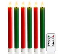 Eldnacele Bougies de Noël à DEL vacillantes avec minuterie, bougies coniques sans flamme à piles avec télécommande, bougies LED en cire véritable pour décorations d'Halloween (3 rouges et 3 vertes)