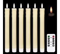 Eldnacele Bougies en cire goutte LED avec effet vacillant et télécommande à 10 touches, lot de 6 bougies sans flamme en cire véritable ivoire fonctionnant à piles, décoration de Noël pour la maison et