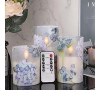 Eldnacele Bougies en verre LED hortensias vacillantes avec télécommande, bougies sans flamme à piles vacillantes pour la décoration de mariage à la maison (10 cm 12,5 cm 15 cm Lot de 3)