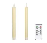 Eldnacele Bougies LED effilées vacillantes avec minuteur à distance, pack de 2 bougies effilées sans flamme fonctionnant avec piles en cire véritable, bougies LED pour dîner pour décoration de Noël à
