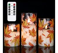 Eldnacele Bougies LED en verre à motif feuille d'érable vacillantes avec télécommande, bougies sans flamme vacillantes pour décoration d'intérieur (7,6 x 11,4 cm, 14,2 cm)