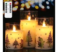 Eldnacele Bougies LED en verre bonhomme de neige avec télécommande et minuteur, bougies en cire véritable, sans flamme, pour décoration de Noël à la maison