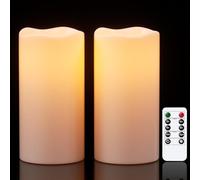 Eldnacele Lot de 2 bougies étanches sans flamme avec fonction minuterie, grandes bougies LED, télécommande pour lanternes de jardin extérieures, lumière vacillante (Ø10 x 20 cm, crème)