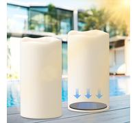 Eldnacele Lot de 2 bougies solaires d'extérieur étanches à LED en plastique blanc vacillant du crépuscule à l'aube pour lanternes d'extérieur, décoration de jardin (D 3 x H 6)
