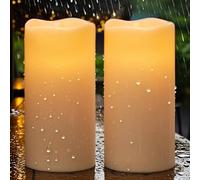 Eldnacele Lot de 2 grandes bougies LED étanches à énergie solaire sans flamme du crépuscule à l'aube pour lanterne, jardin, camping, terrasse, décoration d'intérieur (10,2 x 20,3 cm)