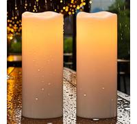 Eldnacele Lot de 2 grandes bougies LED étanches à énergie solaire sans flamme vacillante pour jardin, camping, terrasse, décoration d'intérieur (10,2 x 25,4 cm)