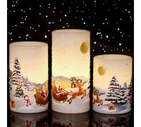 Eldnacele Lot de 3 bougies de Noël sans flamme vacillantes avec minuterie de 6 heures, bougies LED en cire véritable pour décoration de Noël, alimentées par 2 piles AA