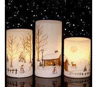 Eldnacele Lot de 3 bougies de Noël sans flamme vacillantes avec minuterie de 6h, En cire véritable Bougies LED pour décoration de Noël, Alimentées par 2 piles AA