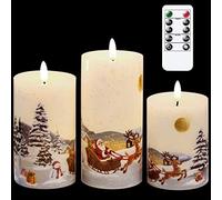 Eldnacele Lot de 3 bougies de Noël vacillantes en forme de bonhomme de neige sans flamme avec minuterie de 6 h - Bougies LED en cire véritable - Pour la décoration de la maison de Noël - Alimentées