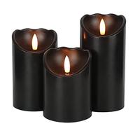 Eldnacele Lot de 3 bougies LED noires vacillantes avec minuteur, mèche 3D en cire véritable fonctionnant à piles, bougies piliers sans flamme pour la maison, fête, Halloween, décoration de Noël
