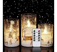 Eldnacele Lot de 3 bougies piliers LED en cire véritable sans flamme vacillante avec minuterie à distance - Fonctionnement à piles - Décoration de Noël
