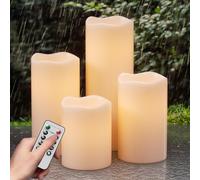 Eldnacele Lot de 4 bougies extérieures étanches sans flamme, télécommande, piles, LED blanches pour jardin, fête de mariage, décoration (lot de 4, D 7,6 x 10,2 cm, H 12,7 cm)