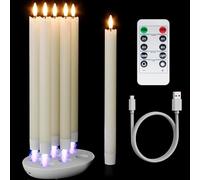 Eldnacele Lot de 6 bougies LED rechargeables sans flamme avec télécommande minuterie et station de charge, en cire véritable avec flamme 3D vacillante pour décoration de chambre, mariage et fête