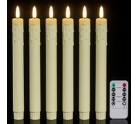 Eldnacele Lot de 6 bougies LED sans flamme en plastique avec télécommande, minuterie et variateur d'intensité - 24,5 cm - Fonctionnement à piles - En cire - Ivoire