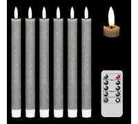 Eldnacele Lot de 6 bougies LED vacillantes grises avec télécommande à 10 touches, alimentées par piles, 24,5 cm, en cire véritable, pour décoration de Noël, de maison et de mariage