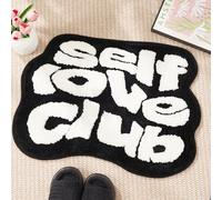 ELDONE Self Love Club Tapis de bain antidérapant pour chambre à coucher, salle de bain, décoration de chambre de fille, noir et blanc, 71,1 x 53,3 cm