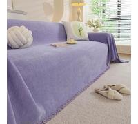 Ele Couverture de canapé écologique violette avec pompons - Housse de canapé pour canapés L-SD 1 à 5 places - 130 x 180 cm - Protecteur de canapé amovible pour salon et chaises