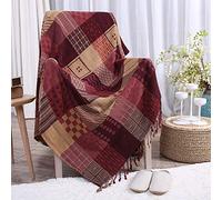 ele ELEOPTION Couverture de Jet en Chenille, Glands Jacquard Couverture de Canapé Housse de Chaise Décorative pour Canapé-Lit Soft Chair, Folk Tribal Pattern (150 x 190 CM, Grille Rouge)