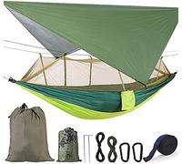 ele ELEOPTION Hamac avec moustiquaire, Ultralight Étanche Nylon Portable Hammack Bâche Tente Tissu de Pique-Nique, Hamac Suspendu avec Sangles d'arbre pour l'extérieur/randonnée/Voyage (Colorblock)
