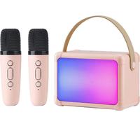 ele eleoption haut-parleur avec 2 microphones karaoké, haut-parleur karaoké portable Bluetooth pour enfants et adultes avec lumières LED, cadeaux pour filles et garçons, Noël, anniversaire (Rose)