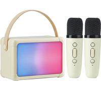 ele eleoption haut-parleur avec 2 microphones karaoké, haut-parleur karaoké portable Bluetooth pour enfants et adultes avec lumières LED, cadeaux pour filles et garçons, Noël, anniversaire (Beige)