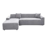 ele ELEOPTION Lot de 2 Housses de canapé 3 Places/Elastic Stretch/pour canapés en L/Comprend 2 Housses de Coussin Gris Argent