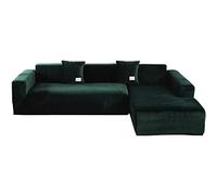 ele ELEOPTION Lot de 2 housses de canapé élastiques/extensibles pour canapé en forme de L avec 3 places, incluant 2 housses de coussin (Vert foncé pur)