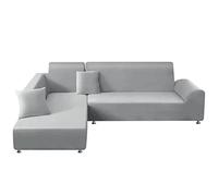 ele ELEOPTION Lot de 2 Housses de canapé élastiques Stretch 3 Places pour canapé en Forme de L avec 2 taies d'oreiller, Gris 2