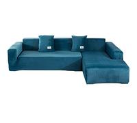 ele ELEOPTION Lot de 2 housses de canapé en velours stretch - 3 places - Pour canapé d'angle en forme de L - Avec 4 housses de coussin - Bleu pur N33-102-5261