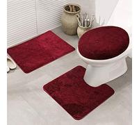 ele ELEOPTION Lot de 3 tapis de bain et tapis contour WC antidérapants à séchage rapide pour salle de bain et cuisine, doux et confortables, absorbants d'eau, dos antidérapant élégant (rouge vin)