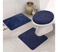 ele ELEOPTION Lot de 3 Tapis de Bain et Tapis de Contour WC antidérapants à séchage Rapide, Doux, Confortable, Absorbant l'eau, Envers antidérapant, Ensemble de Toilette (Bleu Marine)