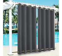 ele ELEOPTION Lot de 4 Rideaux d'extérieur imperméables, Coupe-Vent, avec œillets en Haut et en Bas, Opaques, Protection UV, pour Balcon, Jardin, Cour (Gris foncé, 132 x 213 cm)