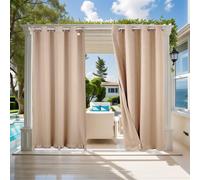 ele ELEOPTION Rideau Extérieur Imperméables Protéger Contre UV Isolants Thermiques, avec Perforations, Adaptés aux Jardins, Terrasses, Pergola, Balcons, Texturé 3D Beige, 2 Pièces / 132 X 213cm