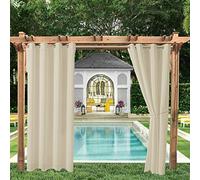 ele ELEOPTION Rideaux d'extérieur Hydrofuges, Protection Anti-UV avec œillets, pour Jardin, Cour, Balcon, Blanc Cassé, 4 Pièces / 132 X 240cm