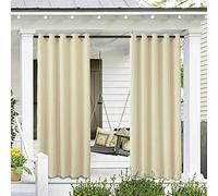 ele ELEOPTION Rideaux d'extérieur Hydrofuges, Protection Anti-UV avec œillets, pour Jardin, Cour, Balcon, Blanc Cassé, 1 Pièce / 132 X 240cm