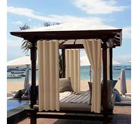 ele ELEOPTION Rideaux d'extérieur Hydrofuges, Protection Anti-UV avec œillets, pour Jardin, Cour, Balcon, Jaune Beige, 4 Pièces / 132 X 213cm