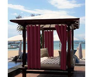 ele ELEOPTION Rideaux d'extérieur Hydrofuges, Protection Anti-UV avec œillets, pour Jardin, Cour, Balcon, Vin Rouge, 2 Pièces / 132 X 240cm