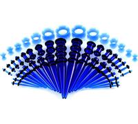 ele ELEOPTION Set d'extenseur d'oreille Taper d'oreille 18 paires de tiges d'extension Set d'extenseur d'oreille en silicone acrylique 1,6mm-10mm avec 7 paires de Flared Tunnel Plug set 3mm-12mm, bleu