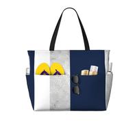 Élé grand sac cabas de plage à rayures argentées, bleu marine et blanches pour femme, avec fermeture éclair et poche imperméable. Léger et pliable, il est idéal pour les voyages, les courses, la nat