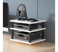 Ele Support de console HiFi O Rack à 3 niveaux pour amplificateurs, haut-parleurs et tourne-disques Blanc