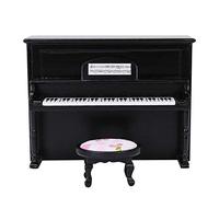 Eleage 1:12 Accessoires de Maison de Poupée Mini Modèle de Piano Droit Jouet pour Enfants, Design élégant avec Tabouret, Construction en Bois, Léger 13 * 5,5 * 9,8 Cm (Noir)
