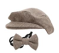 Eleage Ensemble D'accessoires de Photographie pour bébé, Casquette Plate, Mélange de Coton Doux pour les Mariages des Nourrissons de 0 à 1 Mois (Casquette gentleman + noeud papillon)