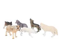 Eleage Jouet Modèle de Simulation de Loup pour Enfants, Décoration Réaliste de la Faune en PVC, Parfait pour Affichage de Bureau, 6 Unités (Ensemble de Six Loups)