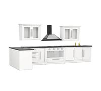 Eleage Mini Ensemble D'armoires de Cuisine pour Maison de Poupée 1:12, au Design Moderne, pour Une Décoration Réaliste de Scène de Cuisine, 7 Pièces, en Bouleau