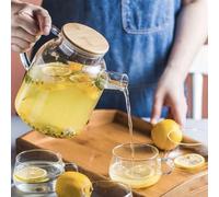 Eleage Pichet à Eau en Verre Borosilicate de 1800 Ml avec Couvercle en Bambou pour un Service Facile de Boissons à la Maison
