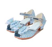 Eleasica Chaussures pour Déguisement Fille Princesse Elsa Chaussures à Talon Bout Ouvert Antidérapant Sandales Raiponce Cendrillon Reine des Neiges Cosplay Soirée Mariage Noël Cocktail,Bleu,35